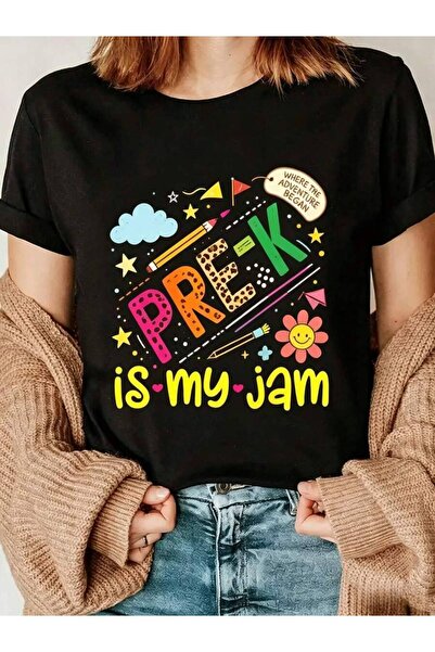 kai22 Women Is My Jam First Day Of Pre-K Rainbow Teacher T-Shirt