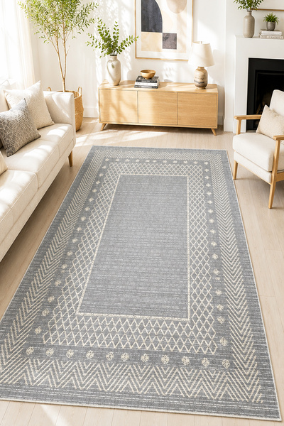 Chilai Home Soo Grey Makinede Yıkanabilir Kaymaz Taban Leke Tutmaz Dijital Salon Halısı Mutfak Halısı ve Yolluk