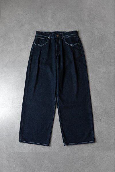 GRJ denim Phantom Pleated Kontrast Dikişli Baggy Mavi Erkek Denim Pantolon