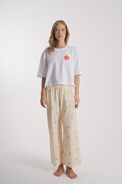 COLORDS Women's Floral Detail Long Pajama Set