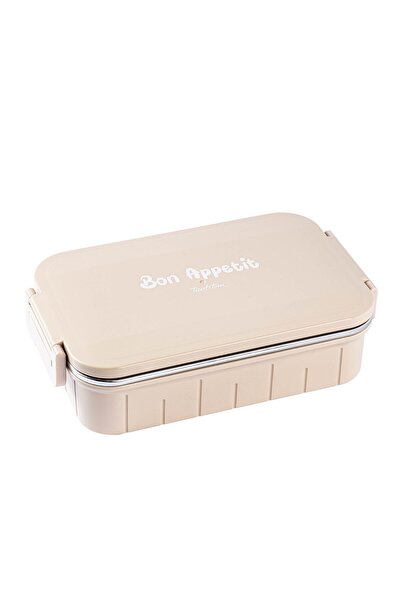 Tantitoni 2-Compartment Beige Stainless Steel Rectangular Food Container 750m...