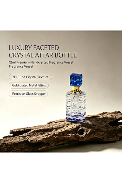 ARIANA Luxury Square Crystal Glass Empty Perfume Bottle with Gold Neck and Co...