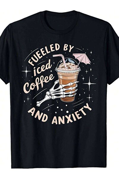 21JNRY تي شيرت ريترو بتصميم جمجمة مطبوع عليه 'Fueled By & Anxiety' - تي شيرت ...