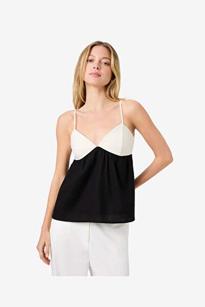 French Connection Women's Porc Crm Blk Aimee Cotton Strapless Top