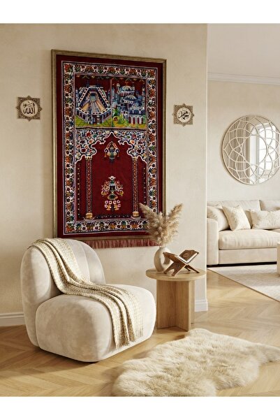 ŞAHMERDANOĞLU 100% Cotton Prayer Rug with Burgundy Cami and Mecca Motif 67X10...