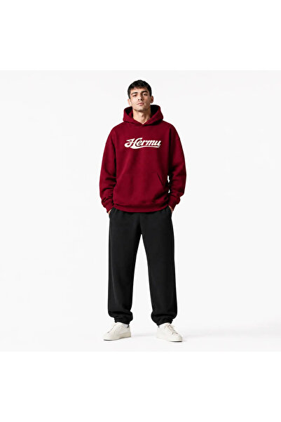 hermu Bordo Baskılı Oversize Hoodie
