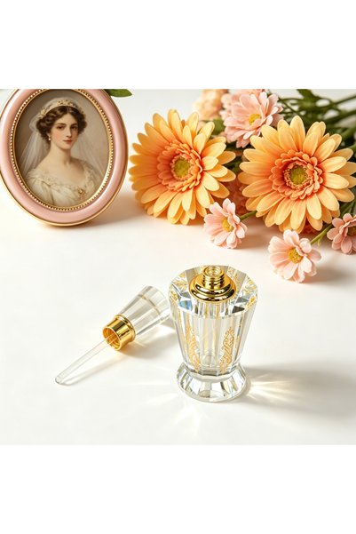 Arianna Elegant Refillable Crystal Glass Perfume Bottle with Gold Metal Decorative Cap, Luxury Empty Essential Oil Container for Oud Attar, Portable Leak-Proof Travel Vial, Golden Arabesque Pattern.
