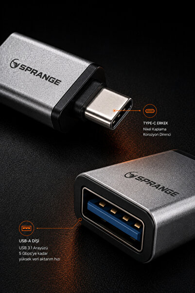 SPRANGE Type C USB 3.1 Dönüştürücü Adaptör USB to Type C Çevirici Telefon ve Tablet Uyumlu