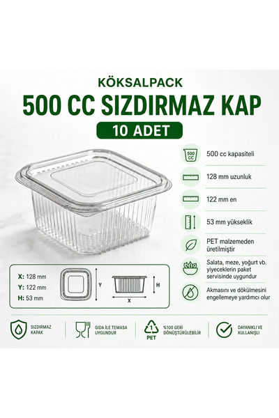 Köksal Pack 10 Pieces 500 Cc Leakproof Transparent Pet Food Container Salad A...