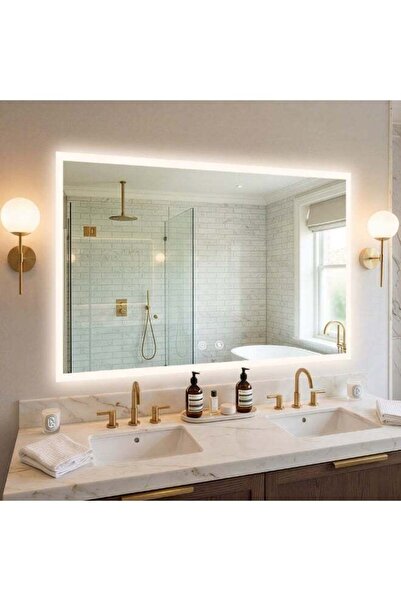 WISFOR مرآة حمام LED من الزجاج المقسى 100×70 سم مستطيلة الشكل مع إضاءة ثلاثية...