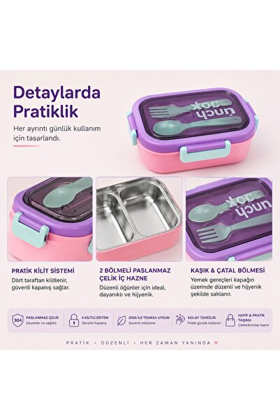 CHEFTİME 2 Bölmeli Paslanmaz Çelik Yemek Kabı – Sızdırmaz Kapaklı, Taşınabilir Beslenme Kabı