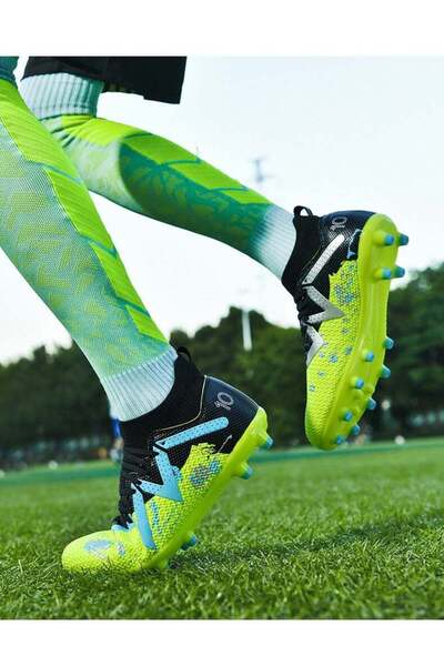 Generic New Anti-slip Wear-Resistant Outdoor Training Football Shoes，Professional Long Nails Low Top Soccer Shoes，Fashionable Lightweight Breathable （Green and Black）