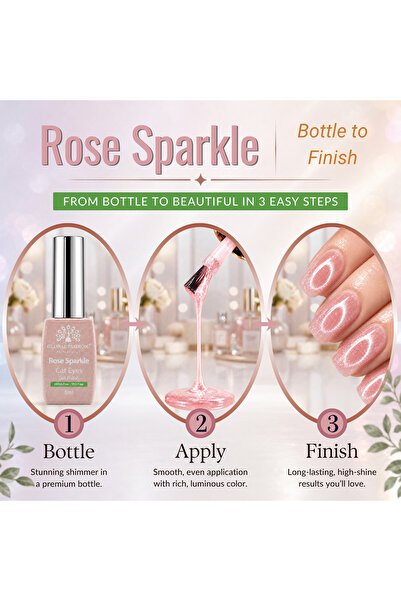 GLOBAL FASHION Professional Rose Sparkle Magnetic Cat Eye Gel Polish 8ml HEMA & TPO-Free