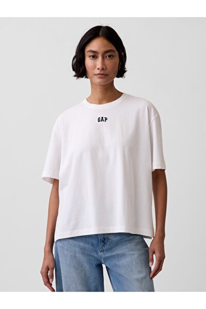 GAP Kadın Beyaz Oversized Logo Tunik T-Shirt