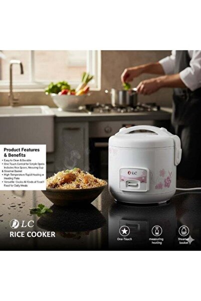 DLC 1.8L 700W Automatic Rice Cooker With Non-Stick Pot, Keep Warm Function, Steamer Basket, Spoon & Measuring Cup DLC-55180