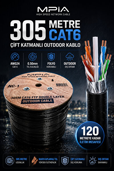 MPIA 305 Metre CAT6 UTP Outdoor İnternet Kablosu 0.50mm Çift Katmanlı Folyo K...