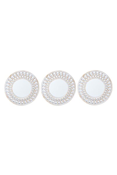 Zâna Casei Set of 3 Wall Mirrors with White and Gold Plastic Frame 25x1cm - 3pcs