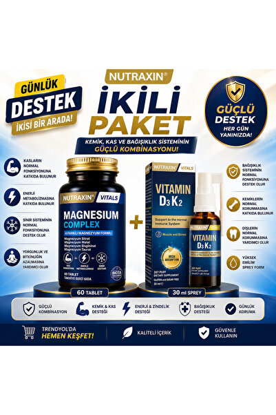 Nutraxin MAGNEZYUM COMPLEX + D3K2 SPREY | MAGNEZYUM TAKVİYESİ + D3K2 VİTAMİNİ...