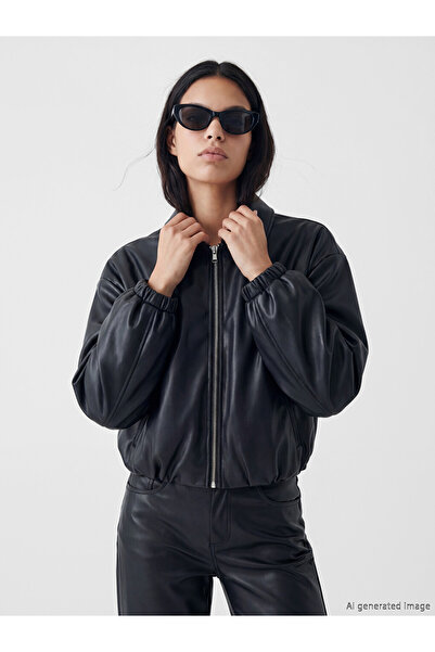 LC Waikiki Women's Oversize Bomber Leather Look Jacket