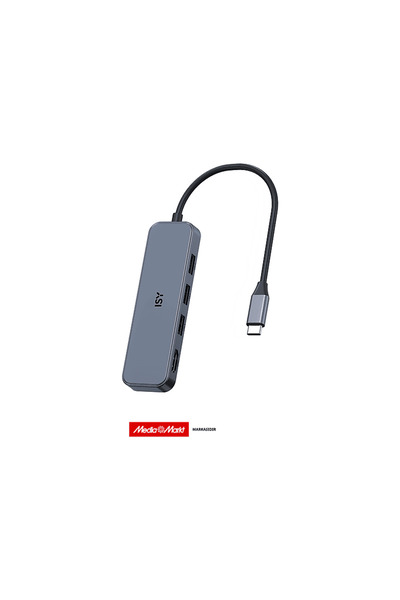 Isy IAD-0001 4-in-1 USB-C Çok Portlu Adaptör Gümüş