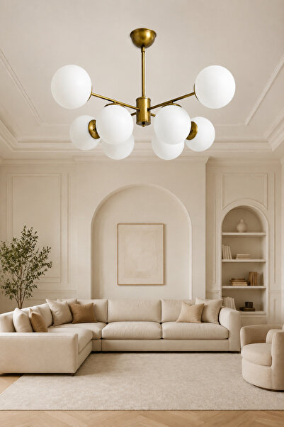 avimonaydınlatma İBİZA 8'Lİ ESKİTME RENK BEYAZ GLOB CAMLI MODERN SARKIT AVİZE...