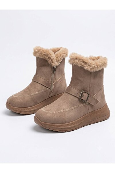 RoseVeno Women's Mink Suede Plush Fur Buckle Zipper Winter Boots Thick Sole C...
