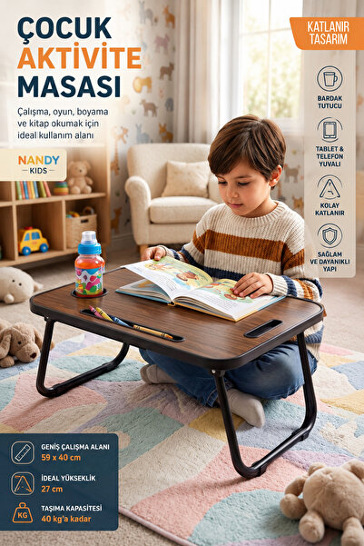 Nandy Kids Çocuk Katlanır Aktivite ve Çalışma Masası Tablet Telefon Bardak Tu...