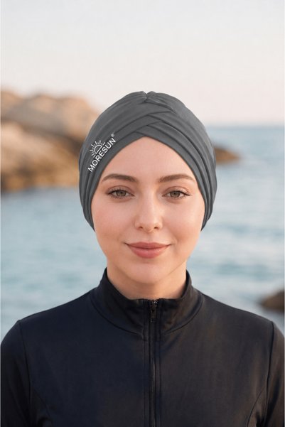 MORESUN Three-Striped Crossed Sea Pool Swimmer Sports Cap - Ready-To-Wear Turban Hijab Swimsuit Outer Cap