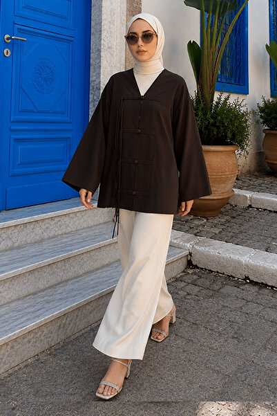 Tesettür Dünyası Chinese Button Detailed Shirt Tsd260272 Brown