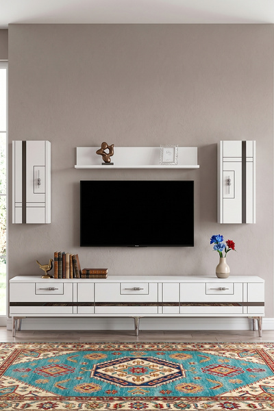 YUMEDİ DESİGN TVR1842BS - İLAY TV ÜNİTESİ TAKIMI 180CM BEYAZ-SİLVER