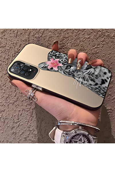 SLIMFELT Redmi Note 11 Pro 4G/5G Uyumlu Pembe Zambak Süslemeli Leopar Detaylı...