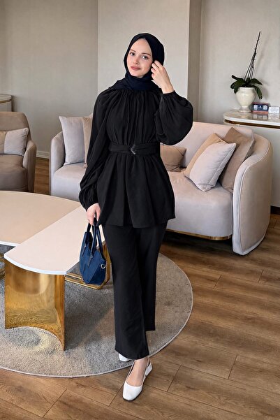 lamelif Modal Trousers Double Suit Black