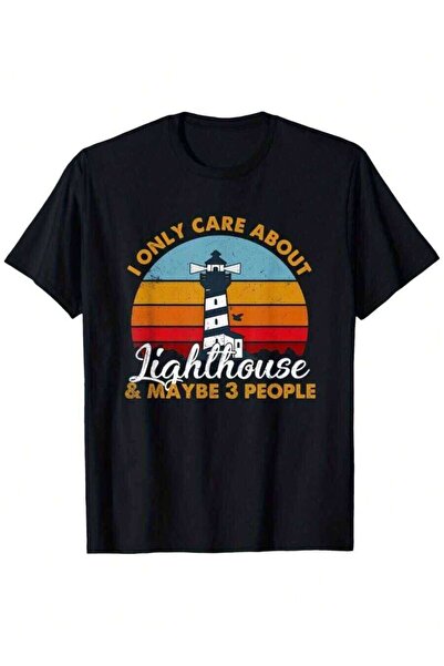 21JNRY Men'S Plus SizeStyle Sunset Lighthouse T-Shirt, 100% Cotton 180g, Blac...