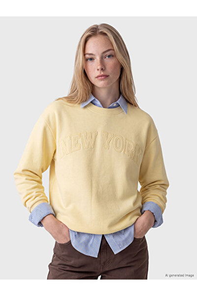LC Waikiki Vizyon New Season Yellow Crew Neck Oversize Women's Thick Sweatshirt