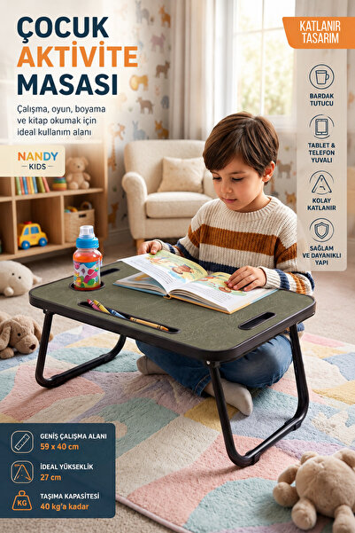 Nandy Kids Çocuk Katlanır Aktivite ve Çalışma Masası Tablet Telefon Bardak Tu...