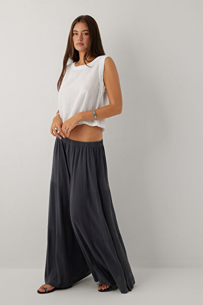 İpekçi Otantik Crinkle Tencel Cotton Skirt-Looking Trousers Anthracite