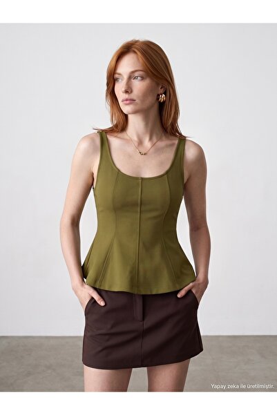 Dilvin 21063 Top cu bretele groase Peplum - Verde ulei