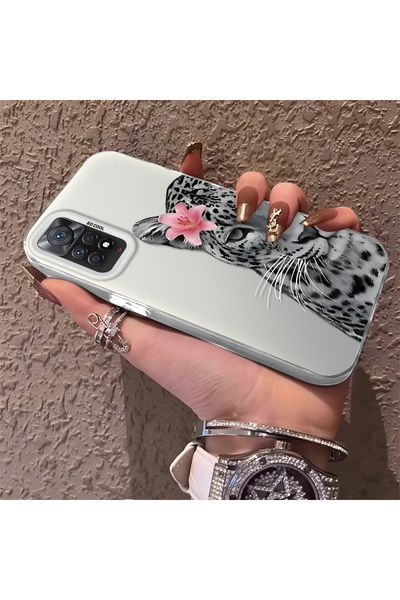 SLIMFELT Redmi Note 11 Pro 4G/5G Uyumlu Pembe Zambak Süslemeli Leopar Detaylı...