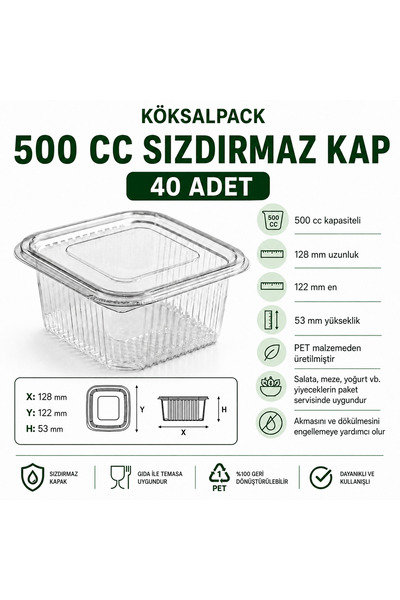 Köksal Pack 40 Pieces 500 Cc Leakproof Transparent Pet Food Container Salad A...