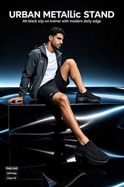 SoftSole KSA Men’s Black Slip‑on Walking Sneakers Breathable Knitted Upper Ai...