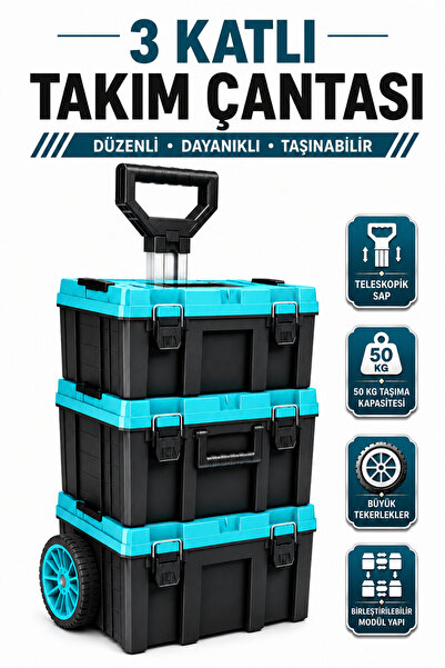Badem10 30 İnç 3 Katlı Tekerlekli Takım Çantası Metal Kilitli Organizerli Büy...