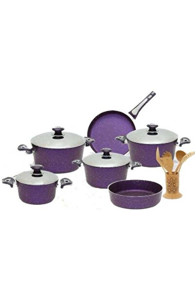 Generic طقم أواني طهي من الألومنيوم المطلي بالجرانيت، 16 قطعة، أرجواني GRDCSG...