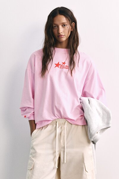 Pull & Bear Yıldız grafikli oversize tişört