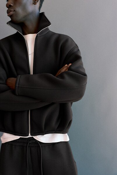 Pull & Bear Fermuarlı sentetik kauçuk kumaş görünümlü ceket