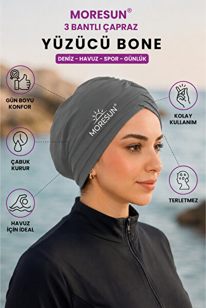 MORESUN Three-Striped Crossed Sea Pool Swimmer Sports Cap - Ready-To-Wear Tur...
