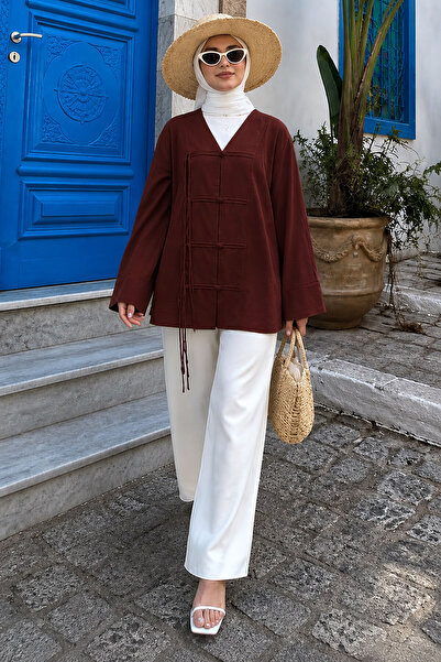 Tesettür Dünyası Chinese Button Detailed Shirt Tsd260272 Claret Red