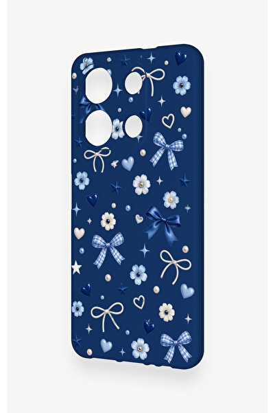 Vip Case İnfinix Note 30 Uyumlu Mavi Papatya Fiyonk Desenli Silikon Kılıf