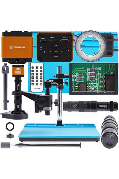 TECHREBAL Microscop Digital Pro 10A, Cameră cu LED 144x și Braț, Display Port...