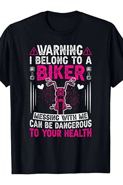 Generic تي شيرت I Belong To Of A Biker مضحك للزوجة التي تعشق الدراجات النارية