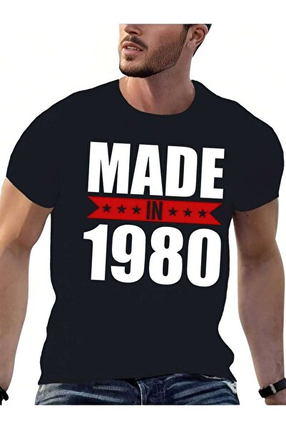 25W Made In 1980 Men's Vintage Graphic Short Sleeve TShirt Retro Star Bold Te...